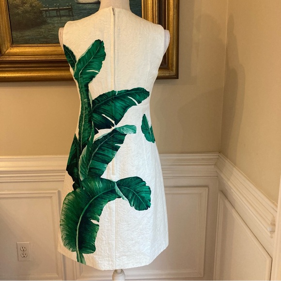SOLD💕DOLCE & GABANNA White Green Damask Banana Leaf Sleeveless A Line Dress - Picture 10 of 13